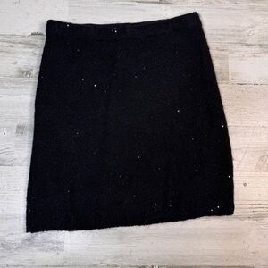 Garnet Hill Wool Blend Mini Skirt Sequins Black Medium